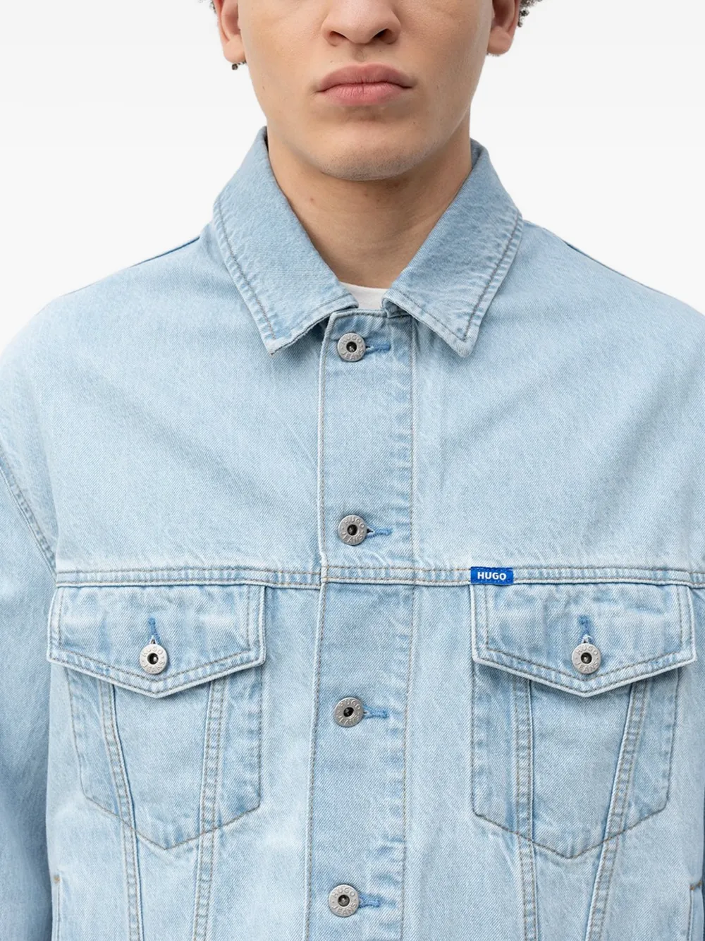 HUGO Denim jack met zakken met knopen Blauw