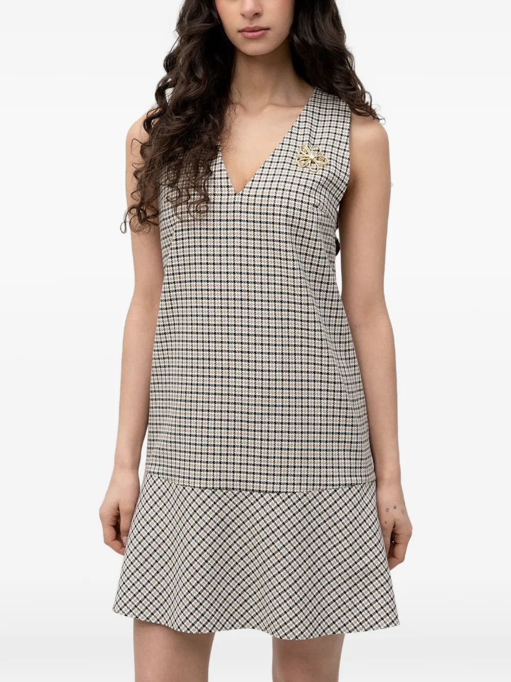 HUGO mini checked V-neck dress - Toni neutri