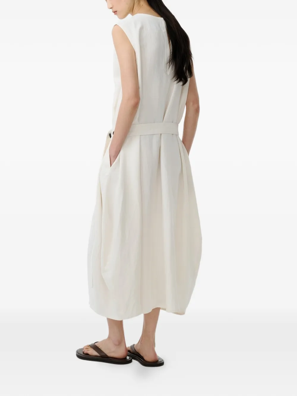 Studio Nicholson Wold midi-jurk met ceintuur Beige