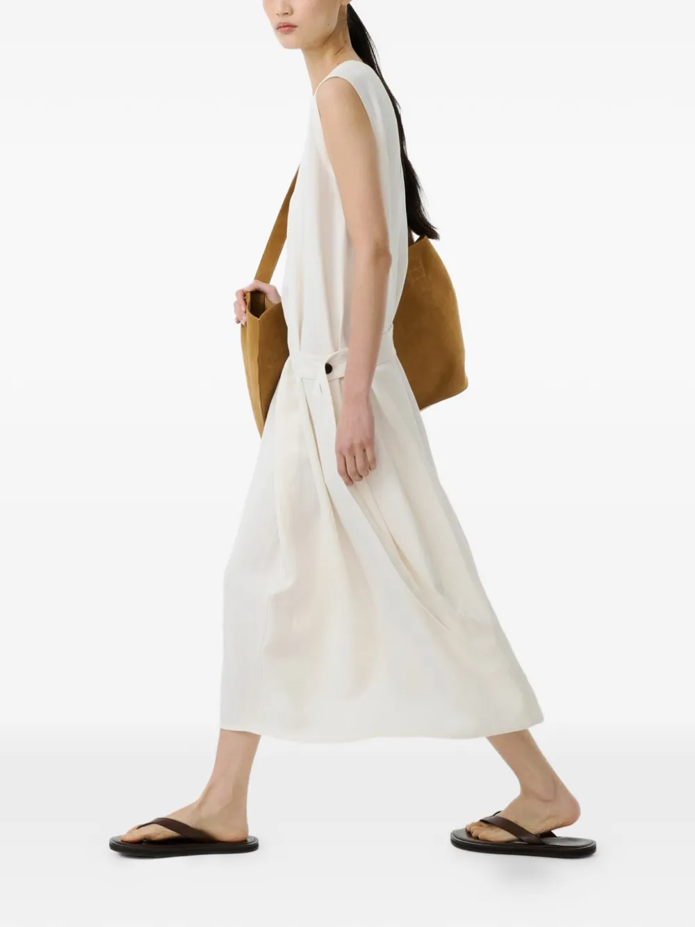 Studio Nicholson Wold midi-jurk met ceintuur Beige