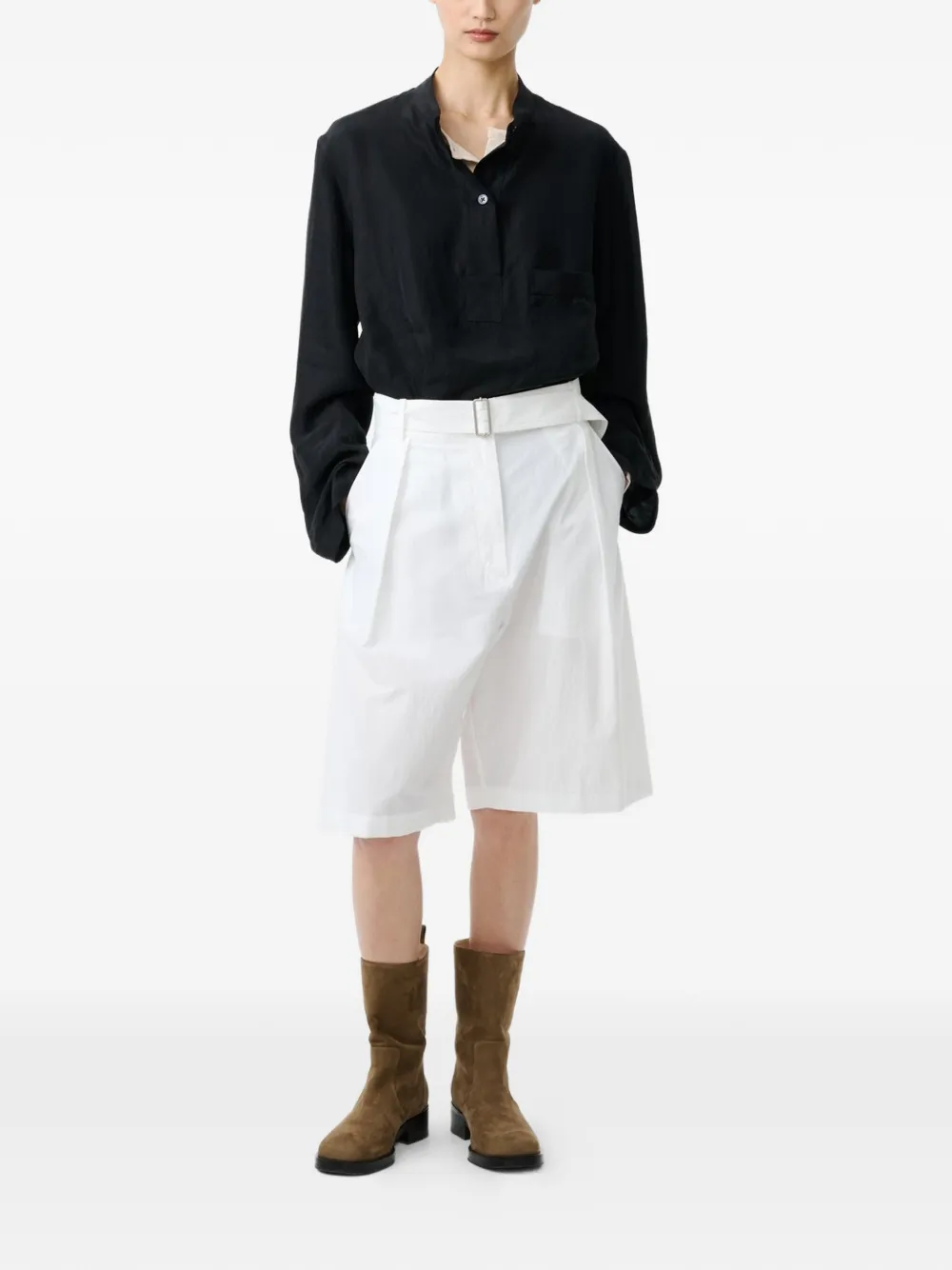  Studio Nicholson Baye Twill Grandad-collar Pocket Shirt - Black 