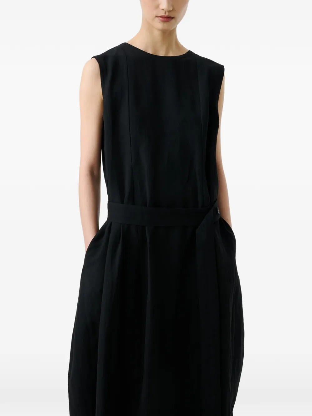 Studio Nicholson Wold mini-jurk met ceintuur en A-lijn Zwart