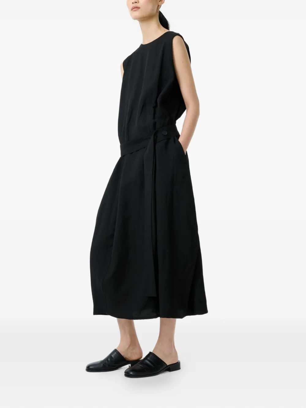 Studio Nicholson Wold mini-jurk met ceintuur en A-lijn Zwart