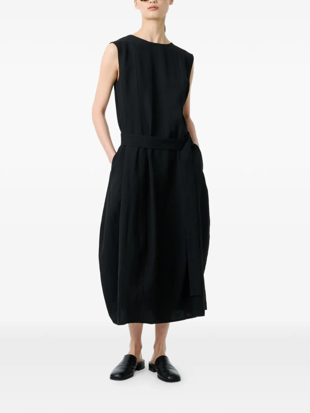 Studio Nicholson Wold mini-jurk met ceintuur en A-lijn Zwart