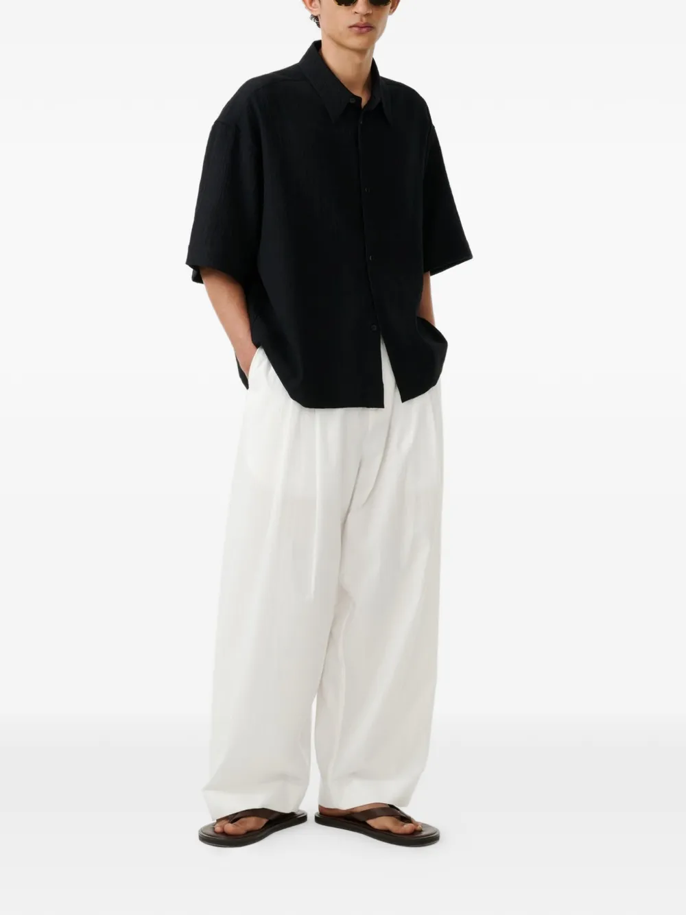  Studio Nicholson Sanko Matelassé Short-sleeve Shirt - Black 