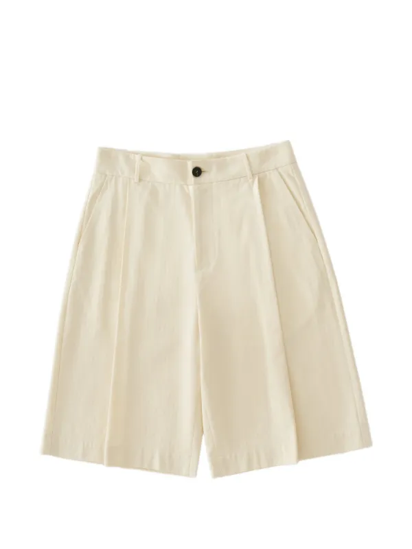 Studio Nicholson Fowld Pleat Herringbone Shorts in Neutrals