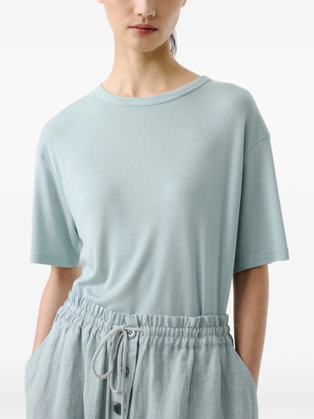 Studio Nicholson Geribbeld T-shirt met verlaagde schouders Blauw