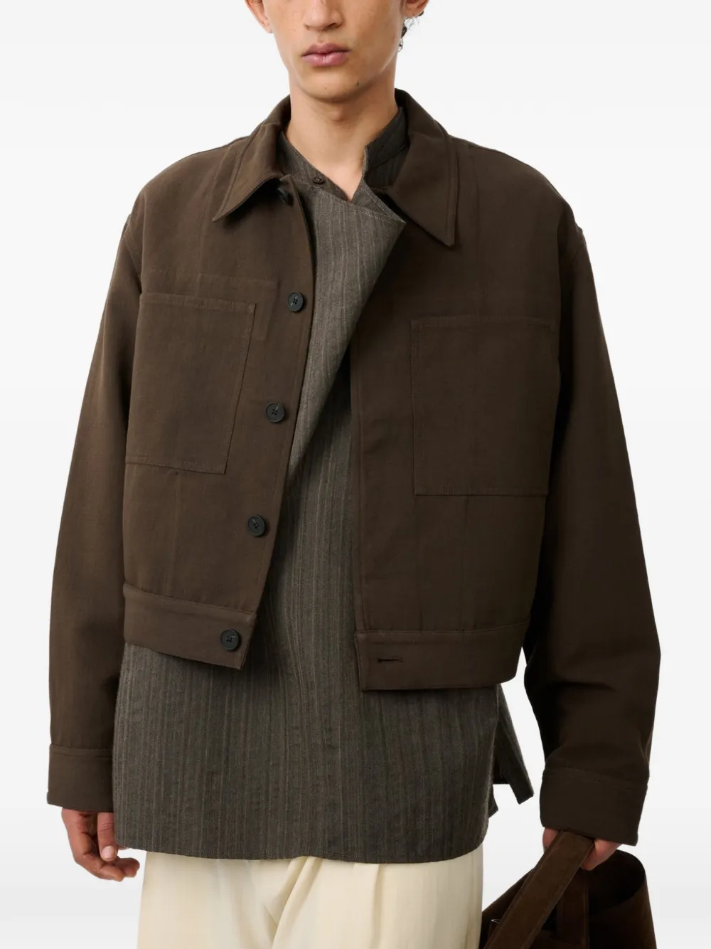 Studio Nicholson Piper cropped jack met opgestikte zakken Bruin