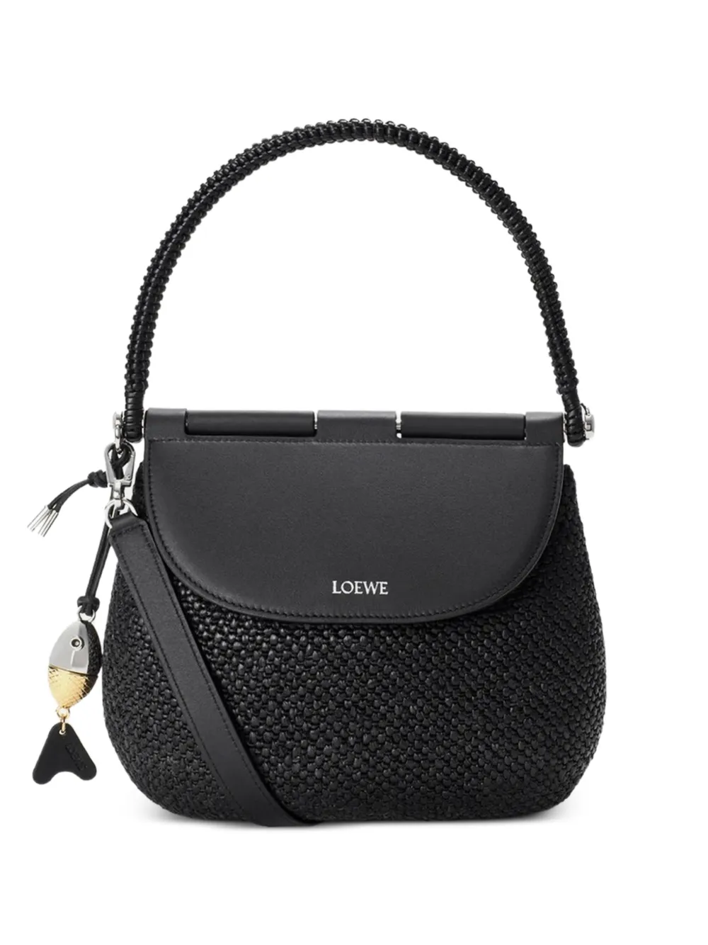 LOEWE medium Pescador bag in raffia and calfskin - Nero