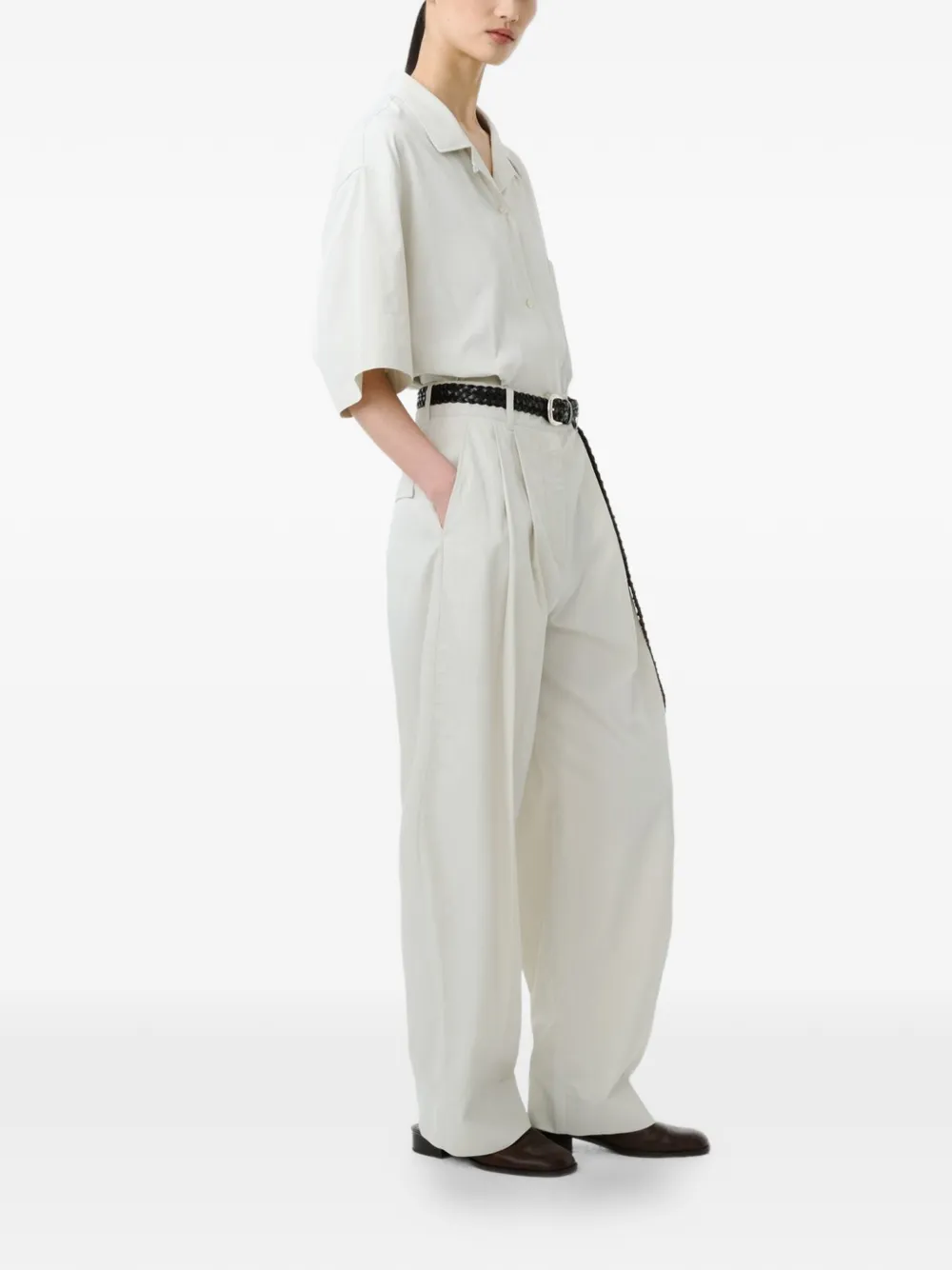  Studio Nicholson Delos Point-collar Pocket Shirt - Neutrals 