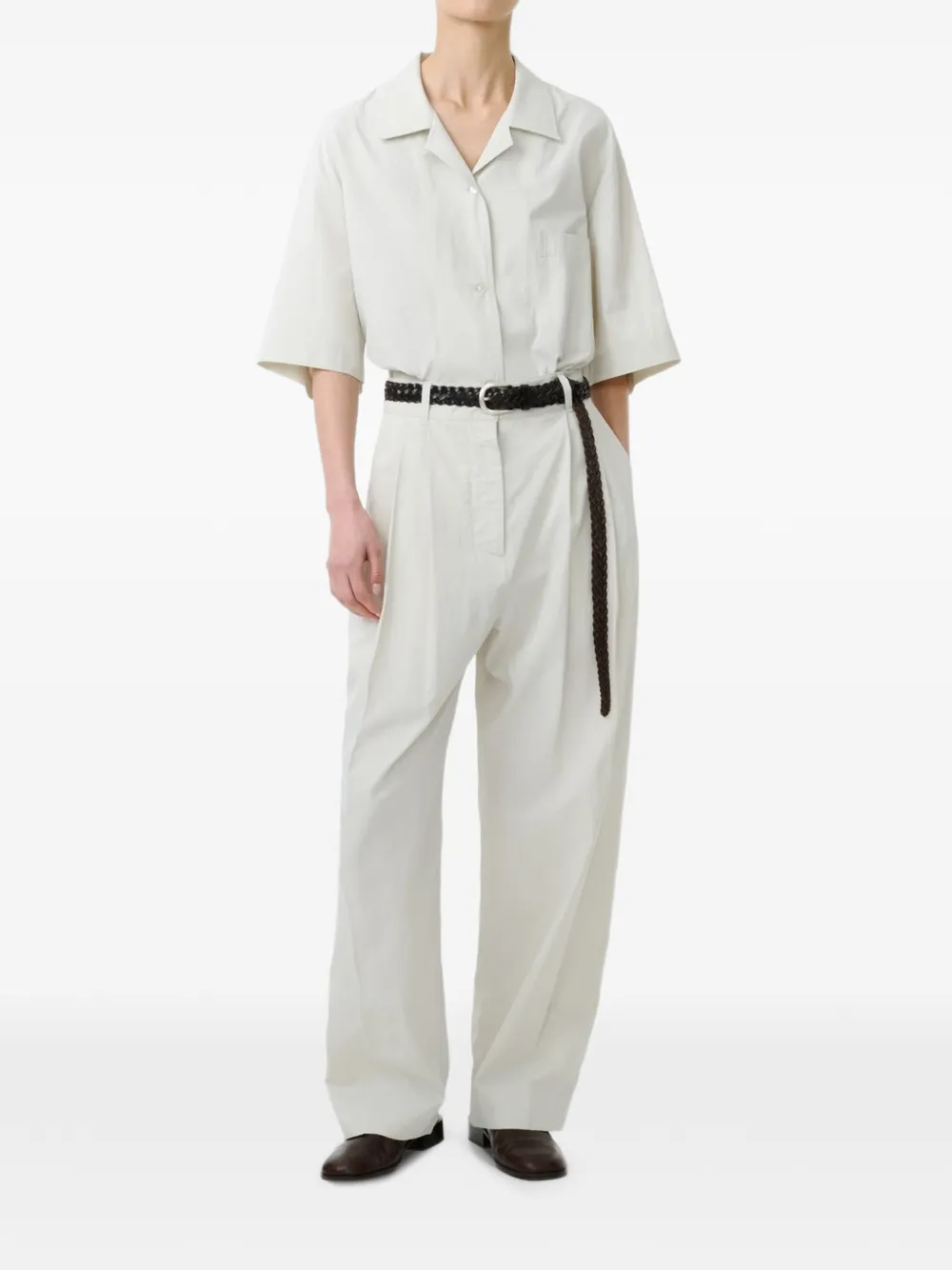  Studio Nicholson Delos Point-collar Pocket Shirt - Neutrals 