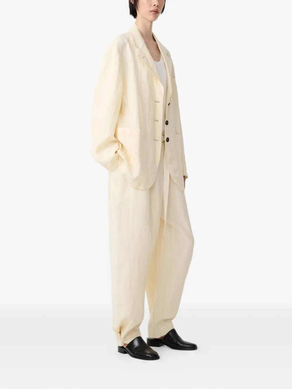 Studio Nicholson Carvo broek met visgraatpatroon en trekkoord Beige
