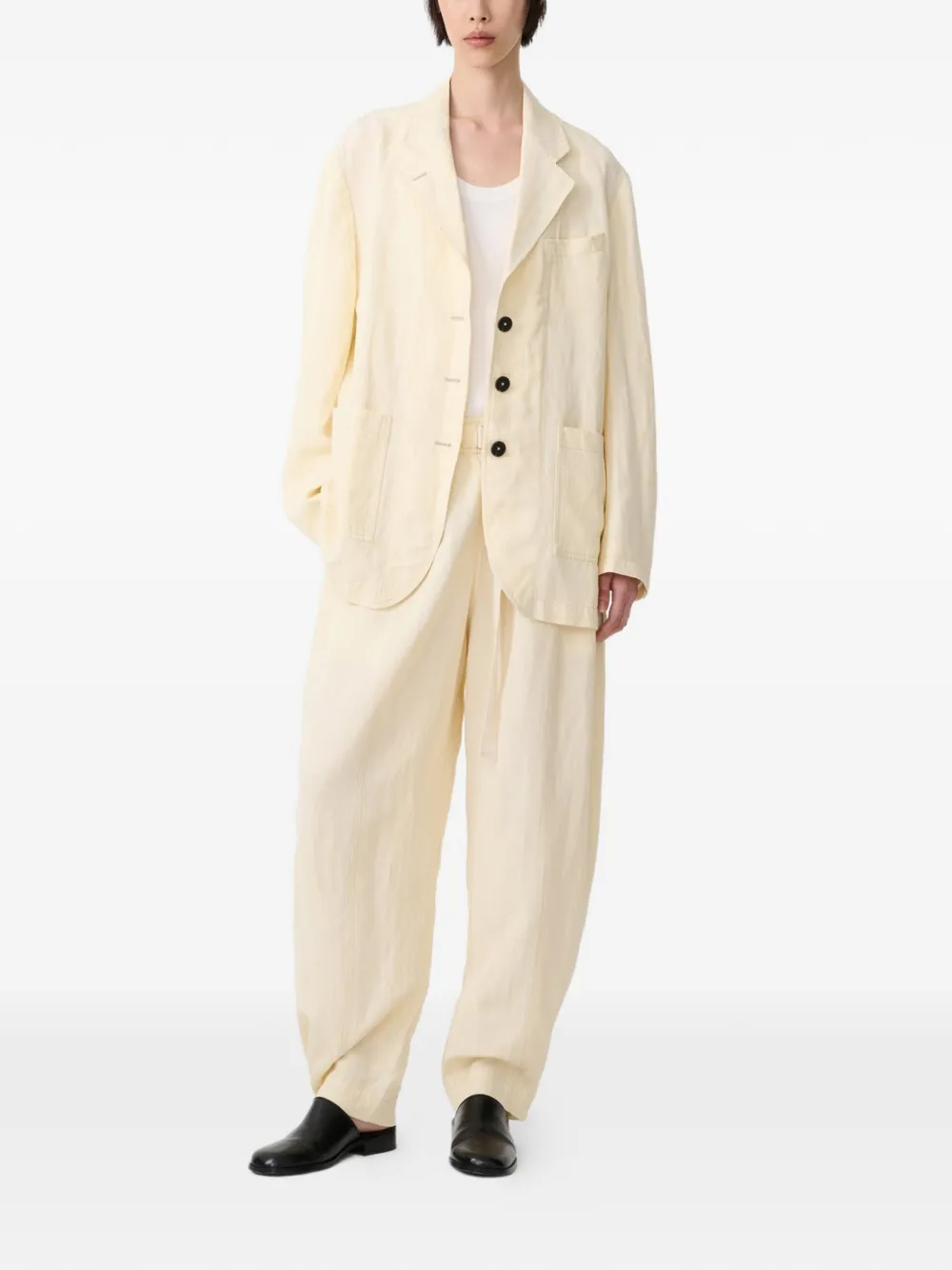 Studio Nicholson Carvo broek met visgraatpatroon en trekkoord Beige