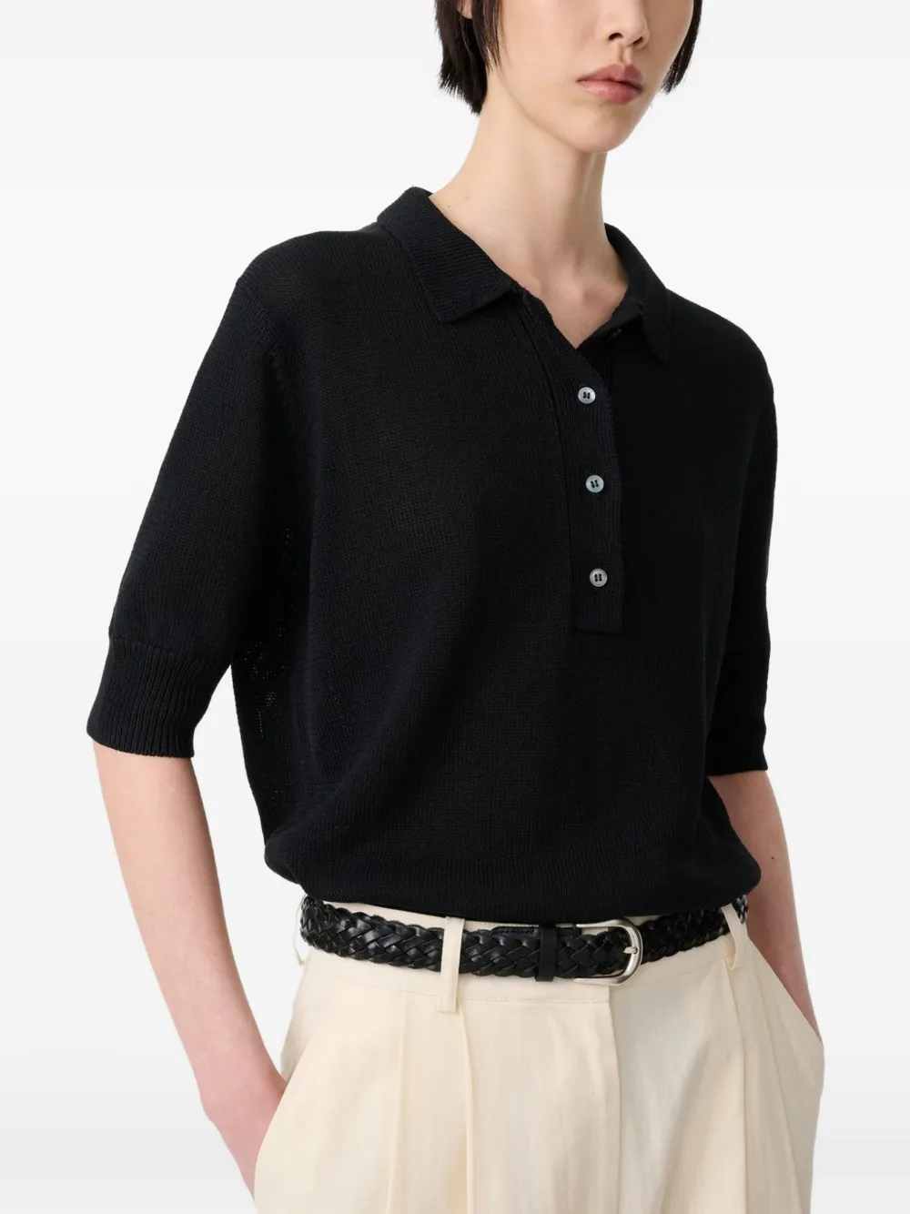 Studio Nicholson Tolsa gebreide polotop met kraag Zwart