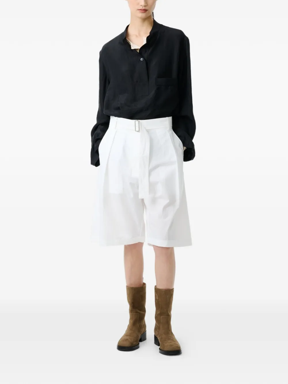 Studio Nicholson Creon geplooide shorts met riem Wit