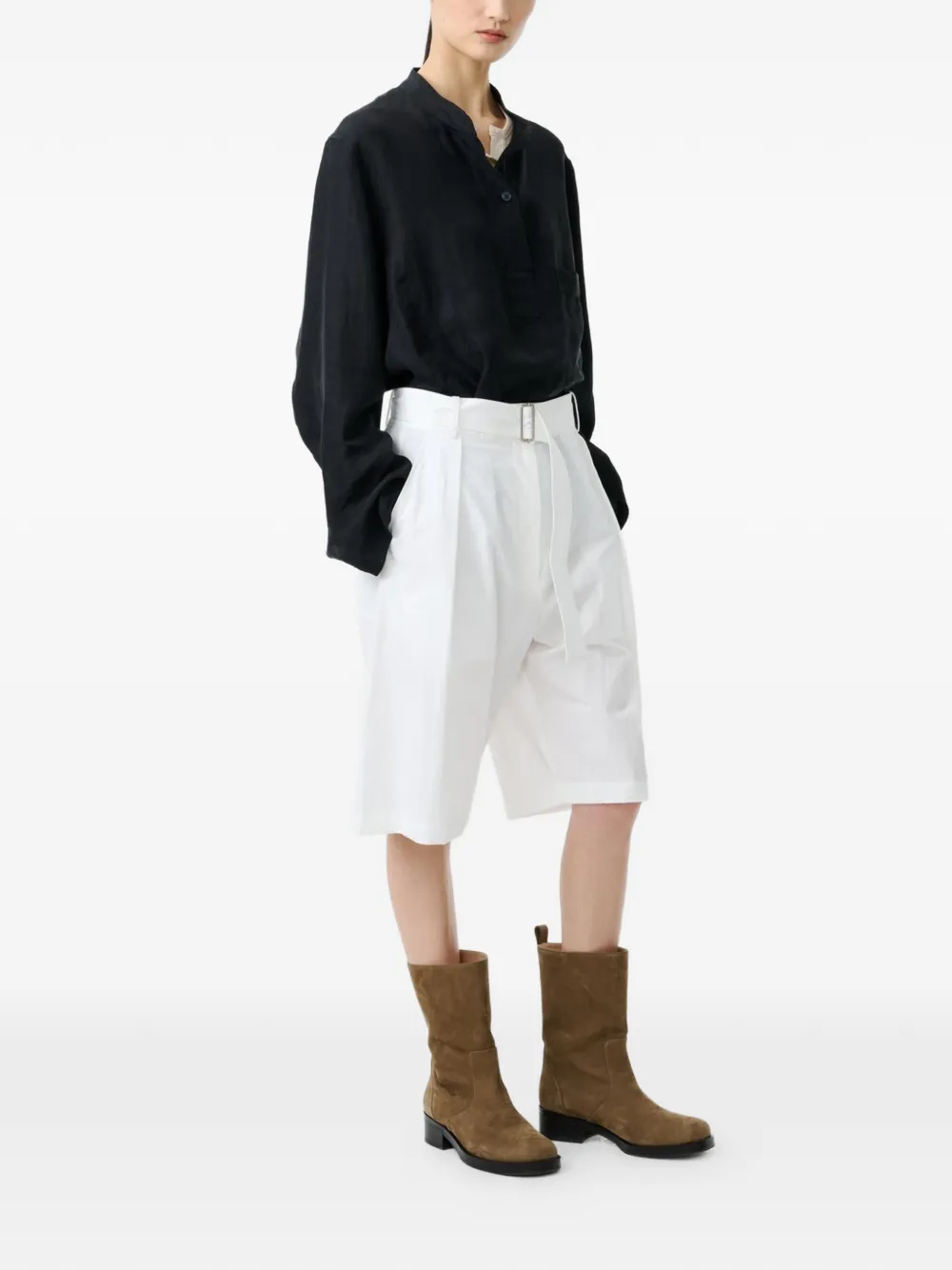Studio Nicholson Creon geplooide shorts met riem Wit