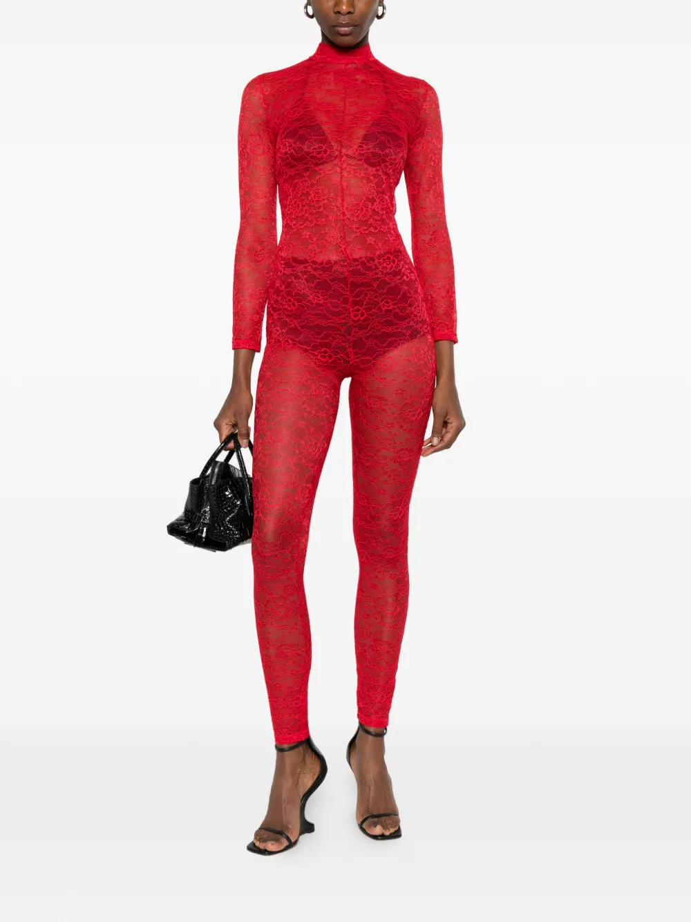  Alchemy Lace Long-sleeved Jumpsuit - Red 