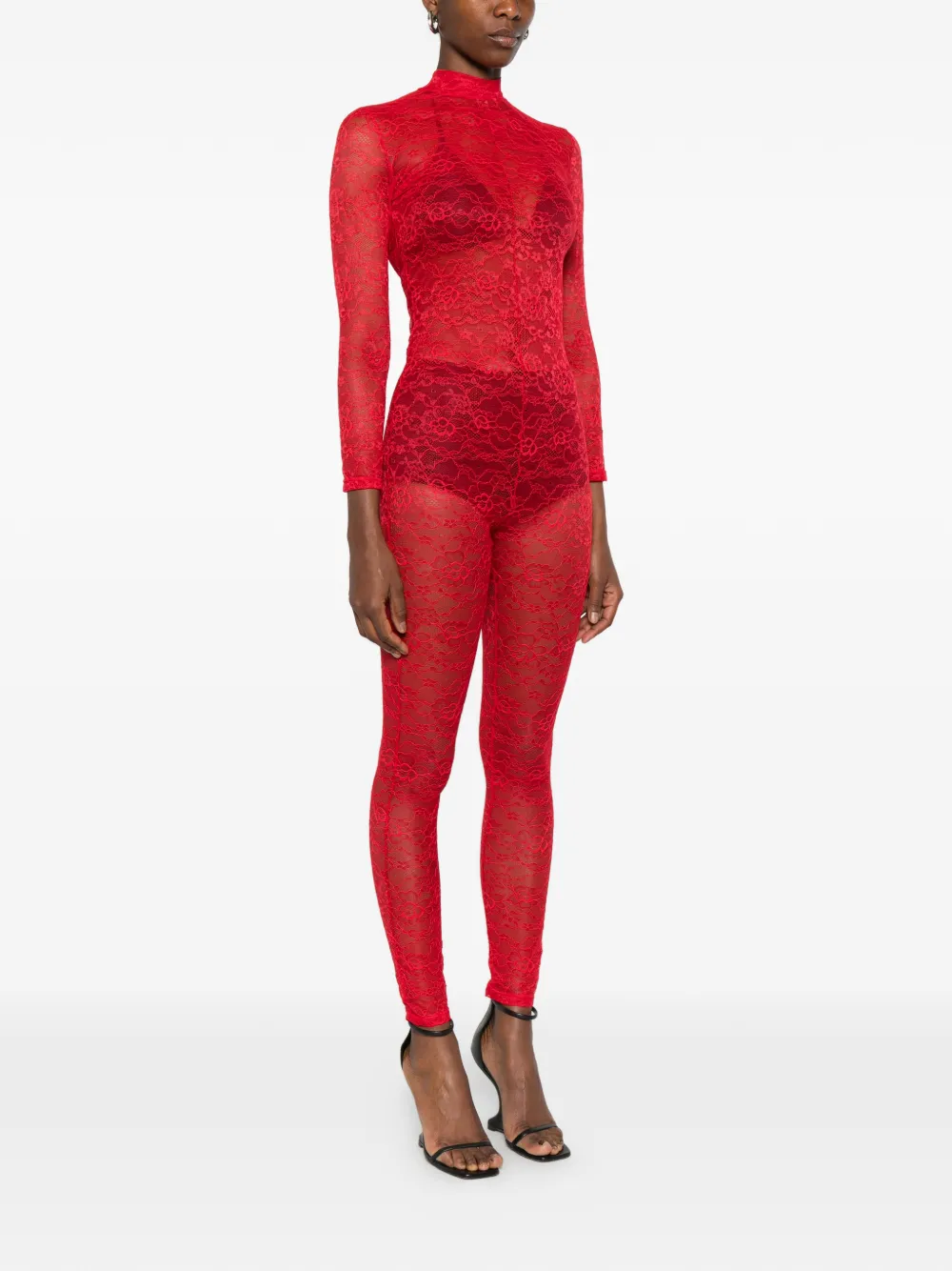  Alchemy Lace Long-sleeved Jumpsuit - Red 