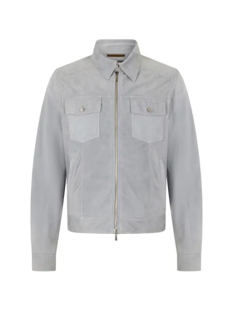 Moorer zip collar leather jacket