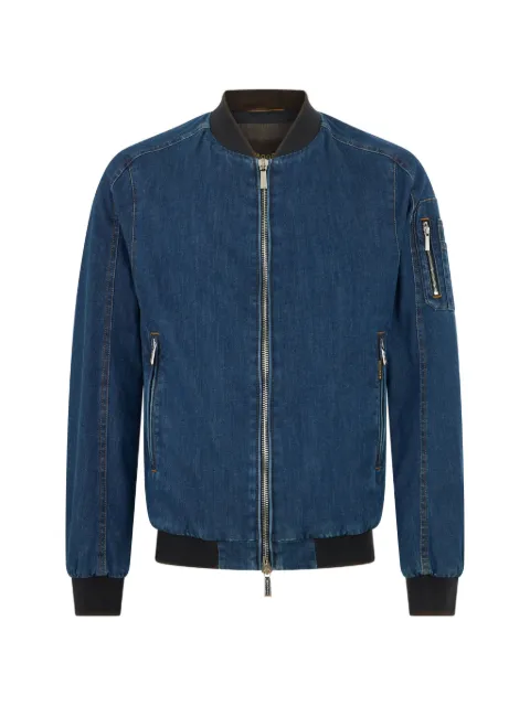 Moorer zip ribbed denim jacket