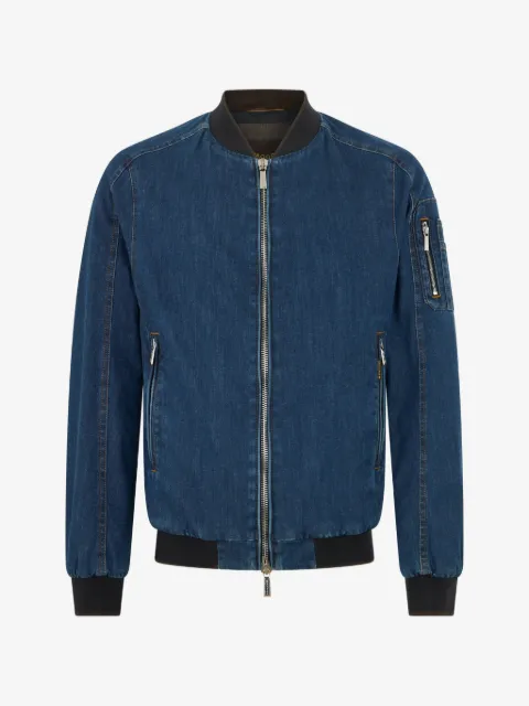 Moorer zip ribbed denim jacket