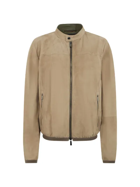 Moorer zip collar leather jacket