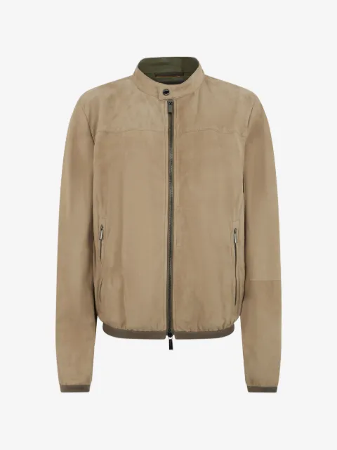 Moorer zip collar leather jacket