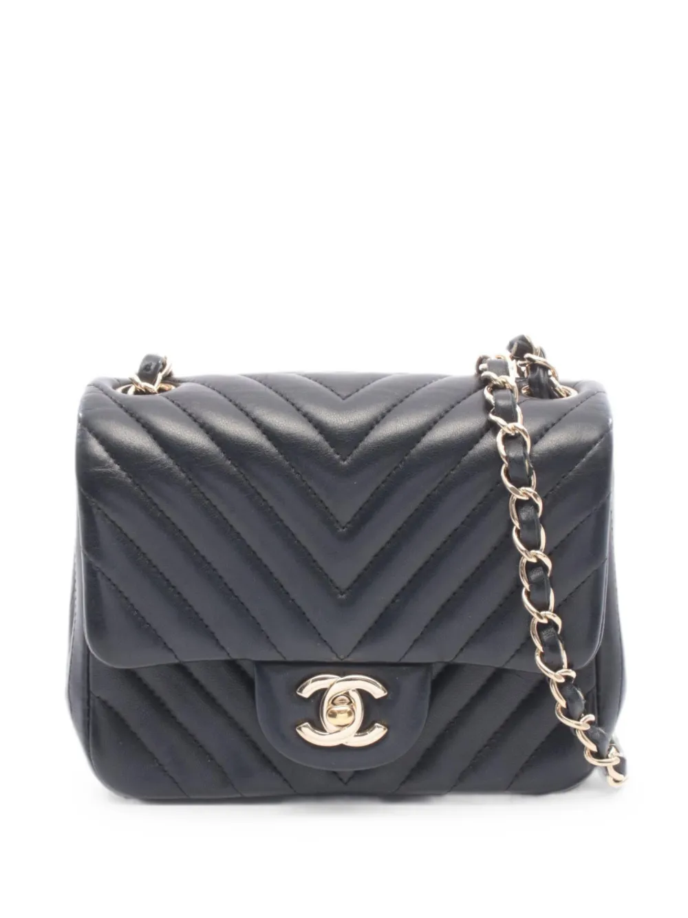 CHANEL Pre-Owned 2017-2018 Chevron V-stitch chain shoulder bag - Black