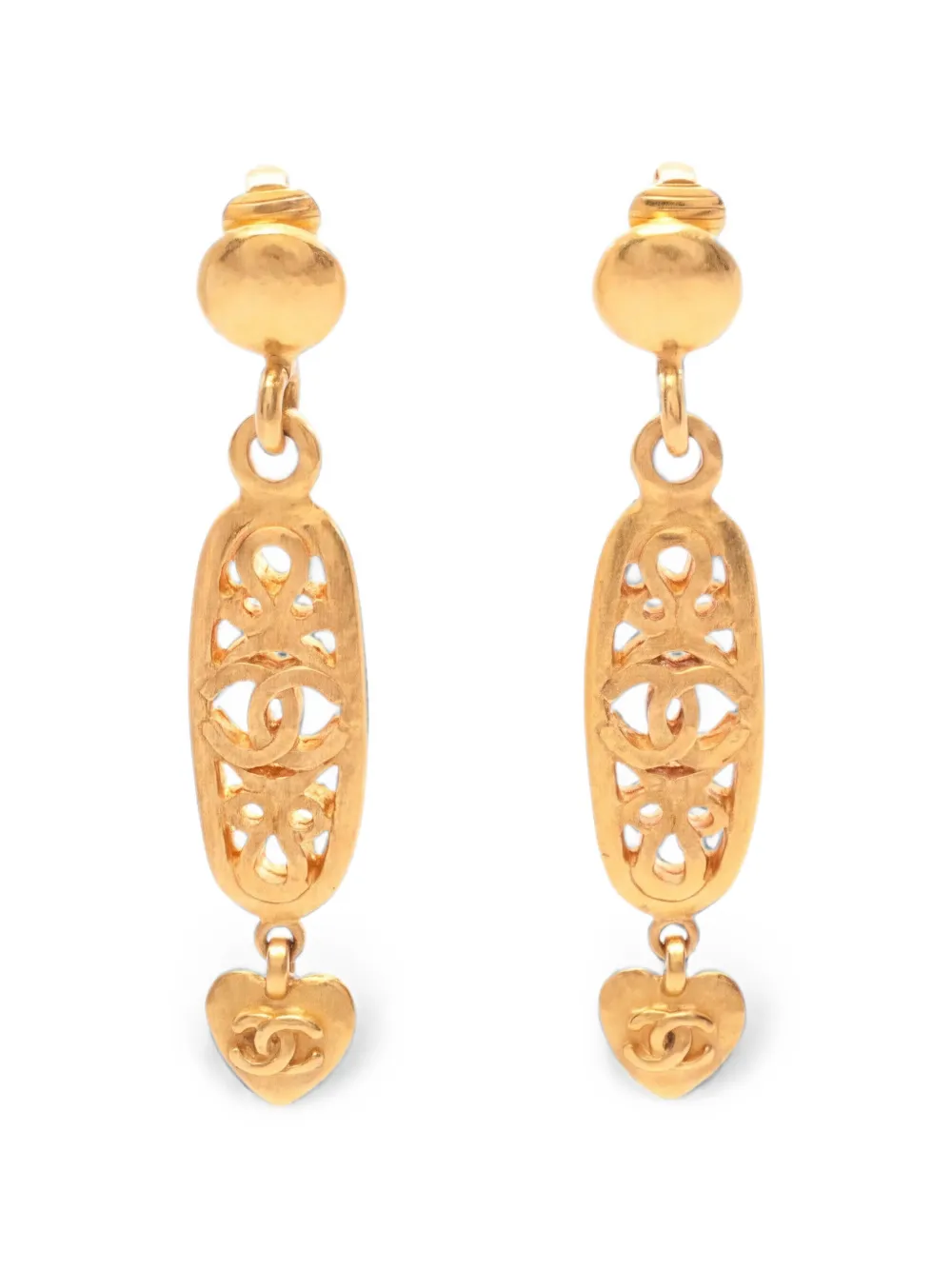 CHANEL Pre-Owned 1986-1988 Coco Mark heart earrings - Oro