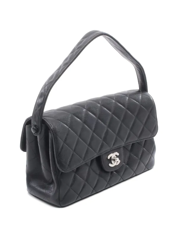 CHANEL ブラックレザー バッグ CHANEL Pre-Owned 1996-1987 Double Flap Tote Bag | Black | FARFETCH
