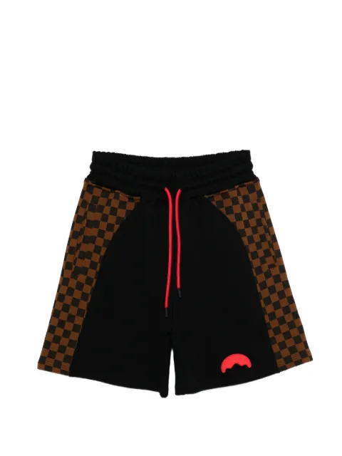 sprayground kid checkered-detail shark-patch shorts