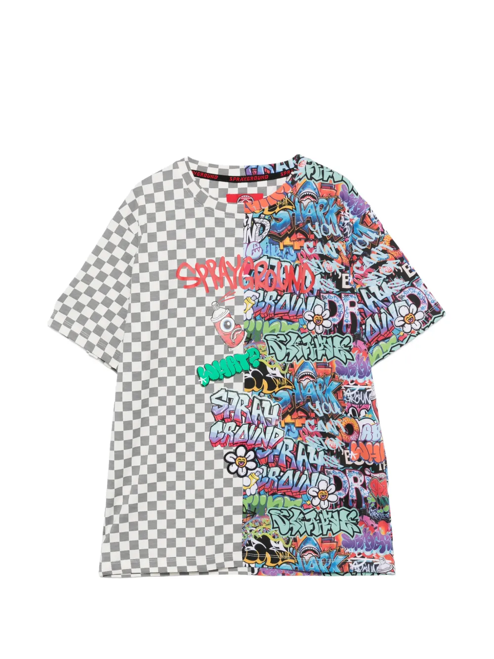 sprayground kid graffiti-print check-pattern T-shirt - Grigio