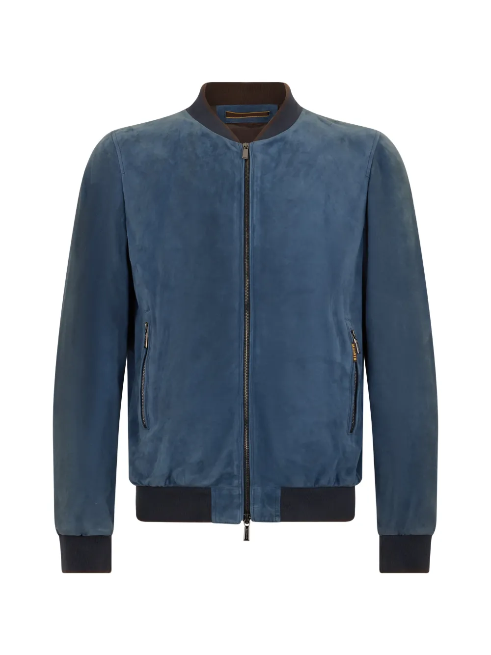 Moorer 拉链罗纹皮质夹克 | 蓝色