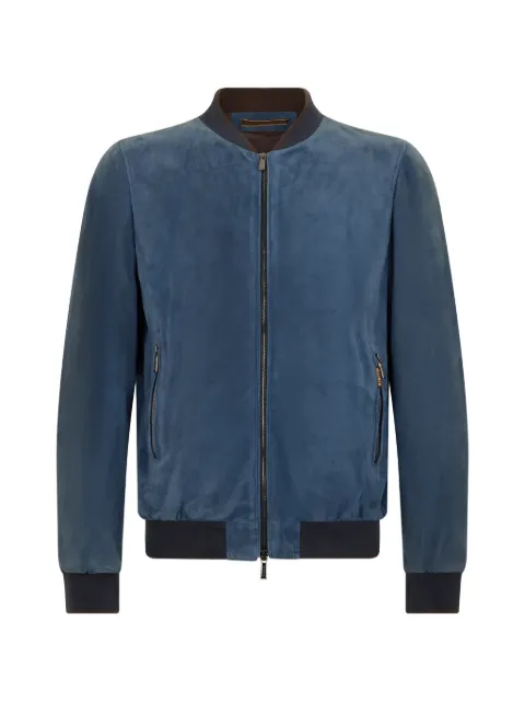 Moorer zip ribbed leather jacket