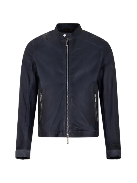 Moorer zip collar leather jacket