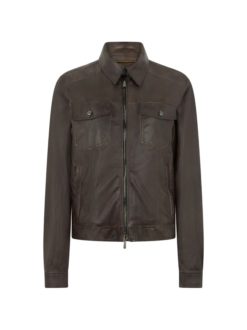 Moorer shirt collar flap pockets leather jacket - Braun
