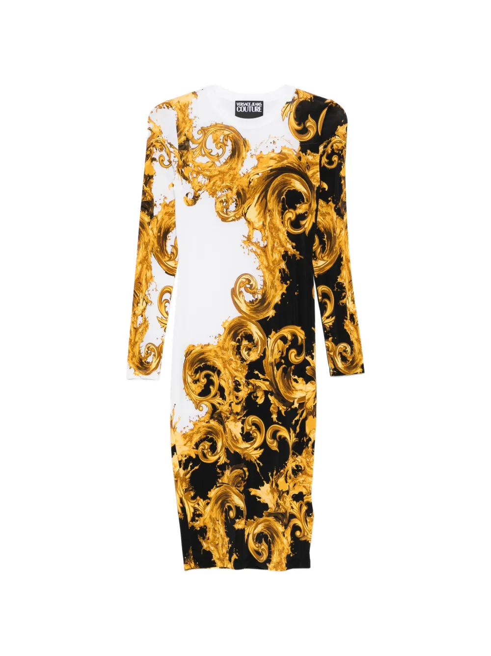 Versace Jeans Couture Barocco-print long-sleeve midi dress - Bianco