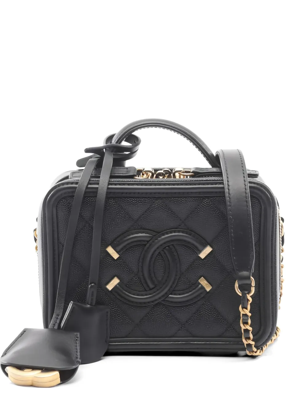 CHANEL Pre-Owned 2018 small CC Filigree quilted leather vanity bag - Nero