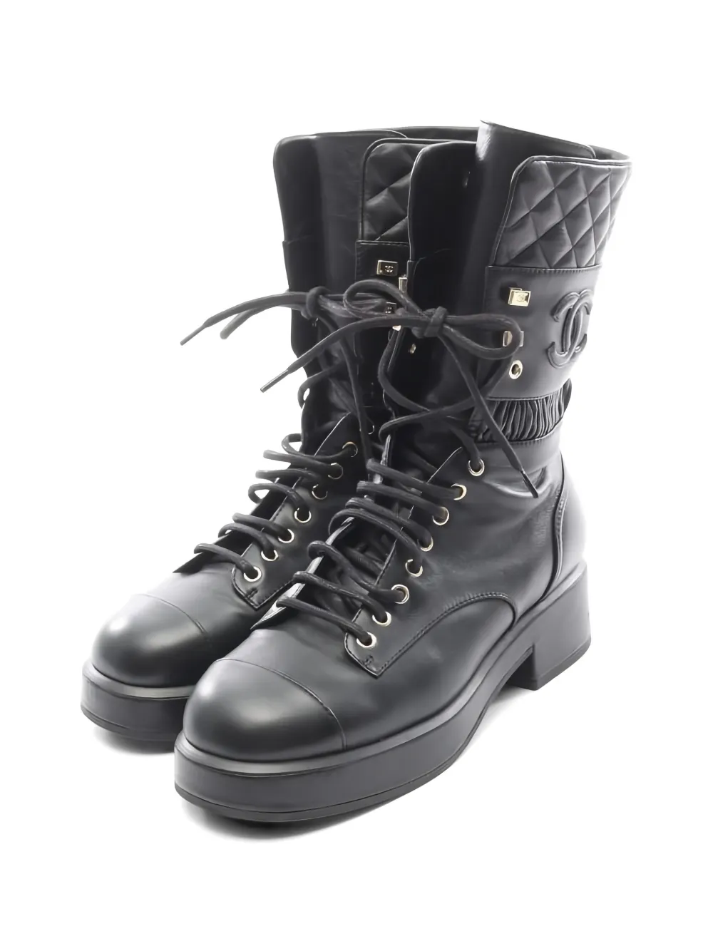 CHANEL Pre-Owned 1980s matelasse lace-up boots - Schwarz
