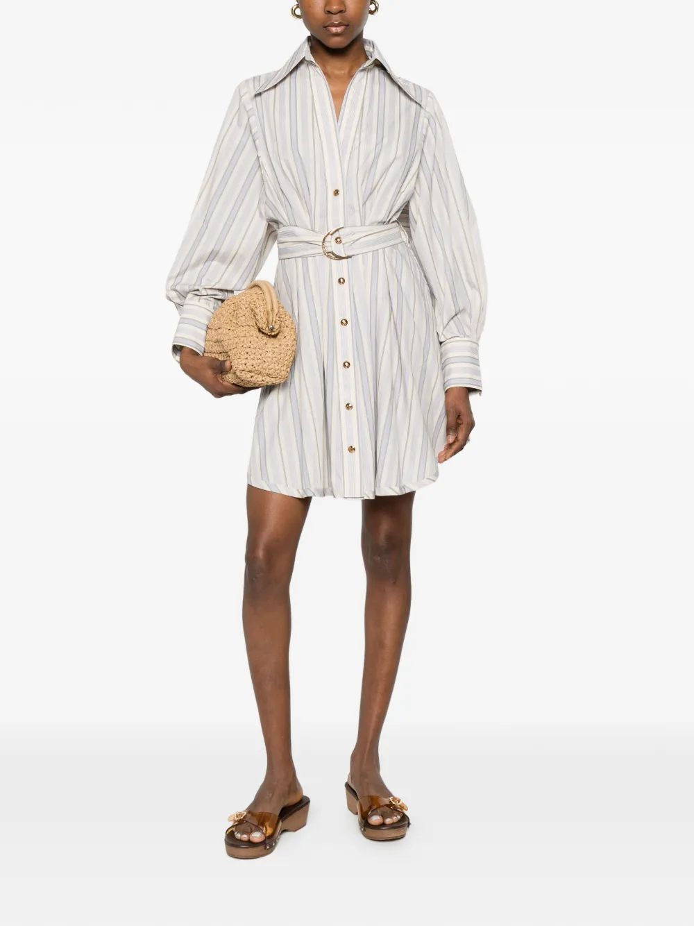 ZIMMERMANN Mini-jurk met ceintuur en strepen Beige