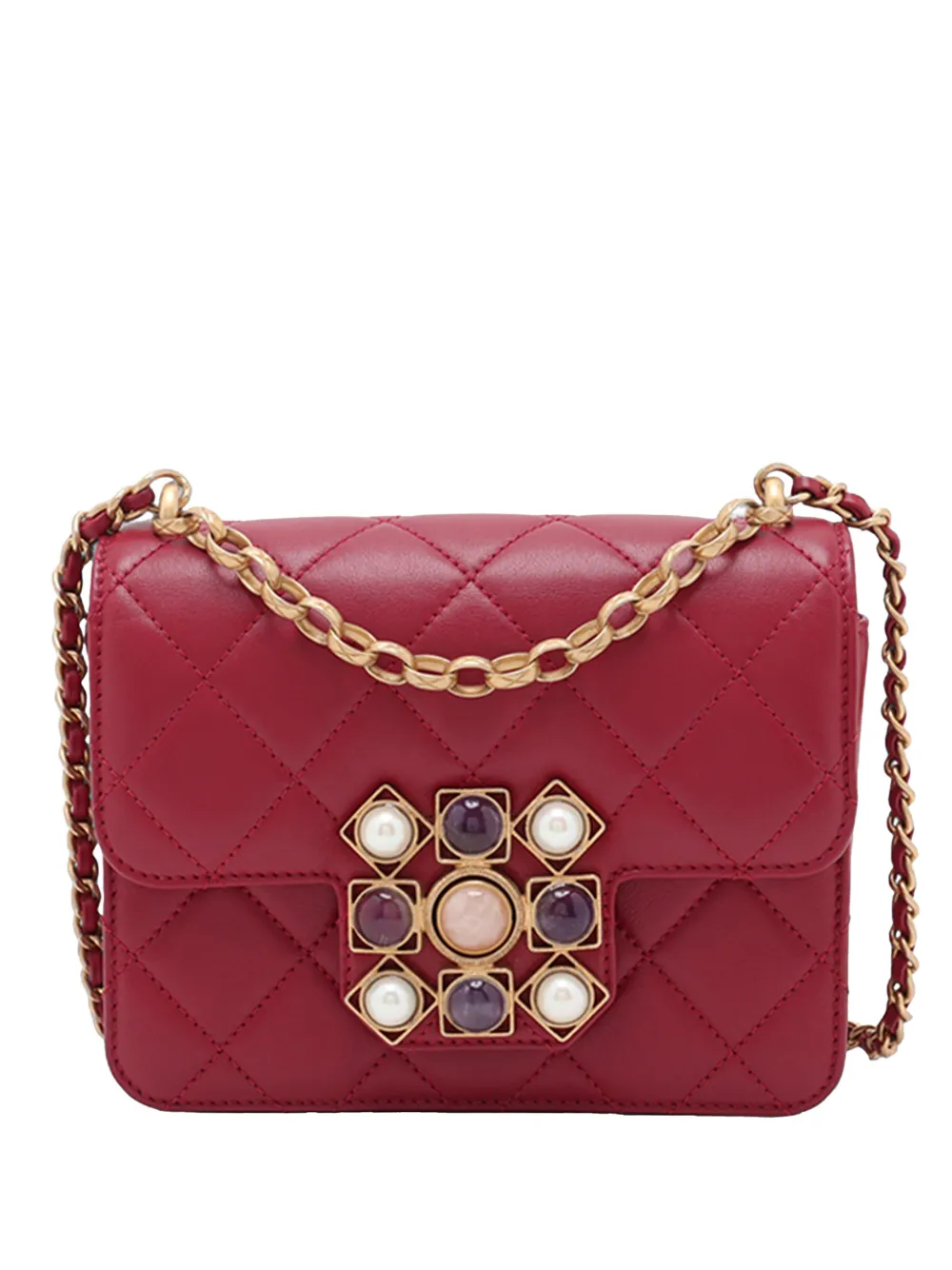 CHANEL Pre-Owned 2020 Quilted Lambskin Onyx Pearl Flap satchel - Rosso