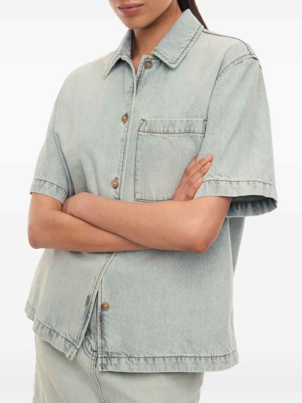 12 STOREEZ Bowling denim blouse Blauw