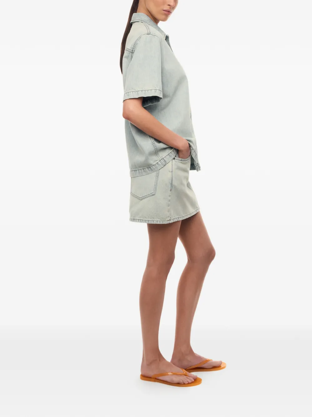 12 STOREEZ Bowling denim blouse Blauw