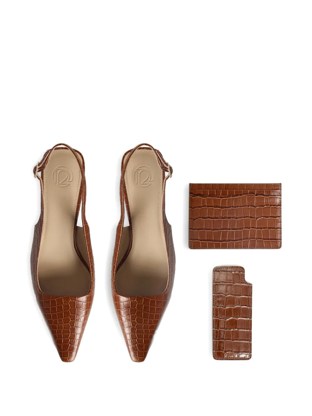 12 STOREEZ Leren slingback pumps Bruin