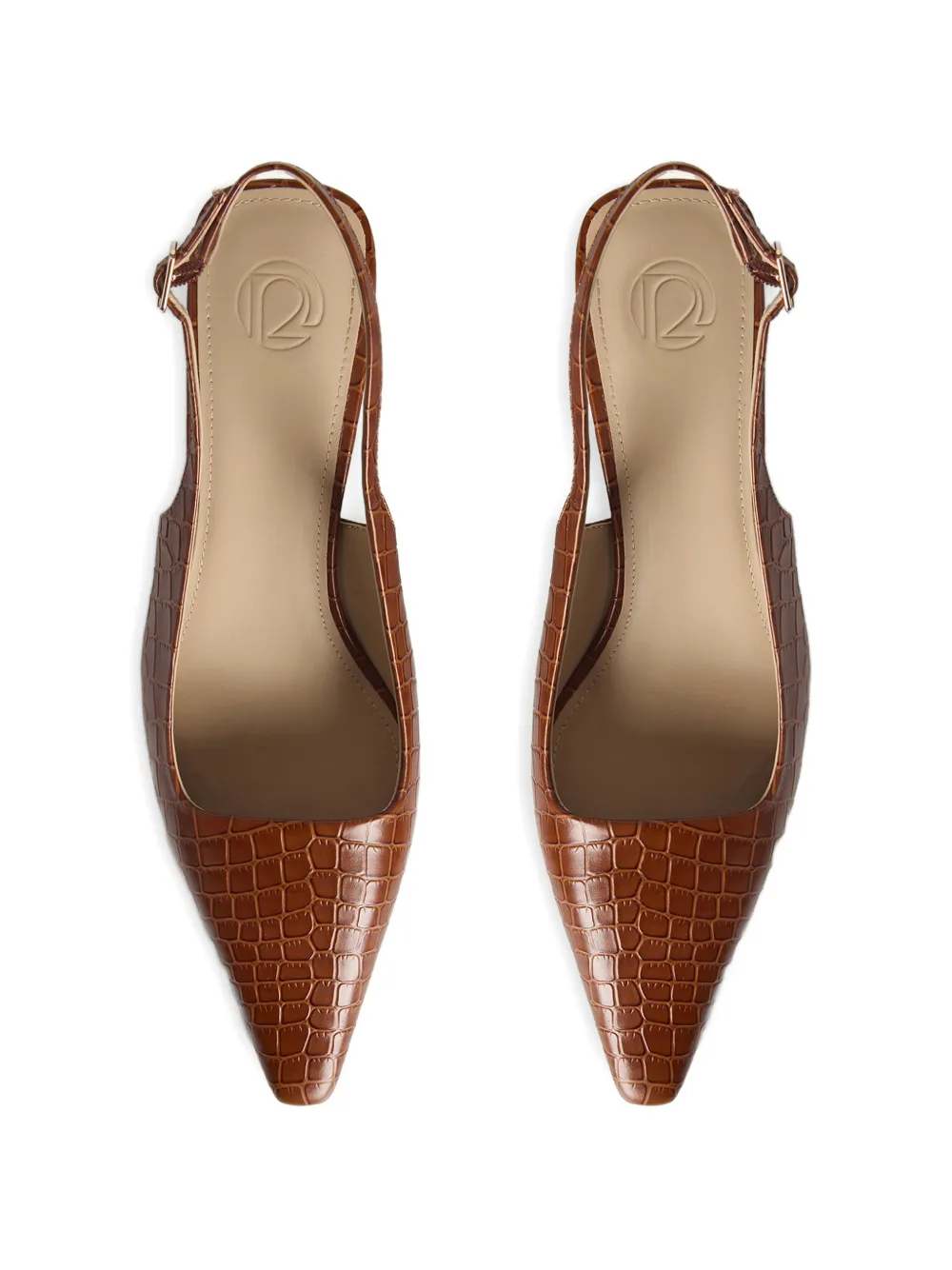 12 STOREEZ Leren slingback pumps Bruin