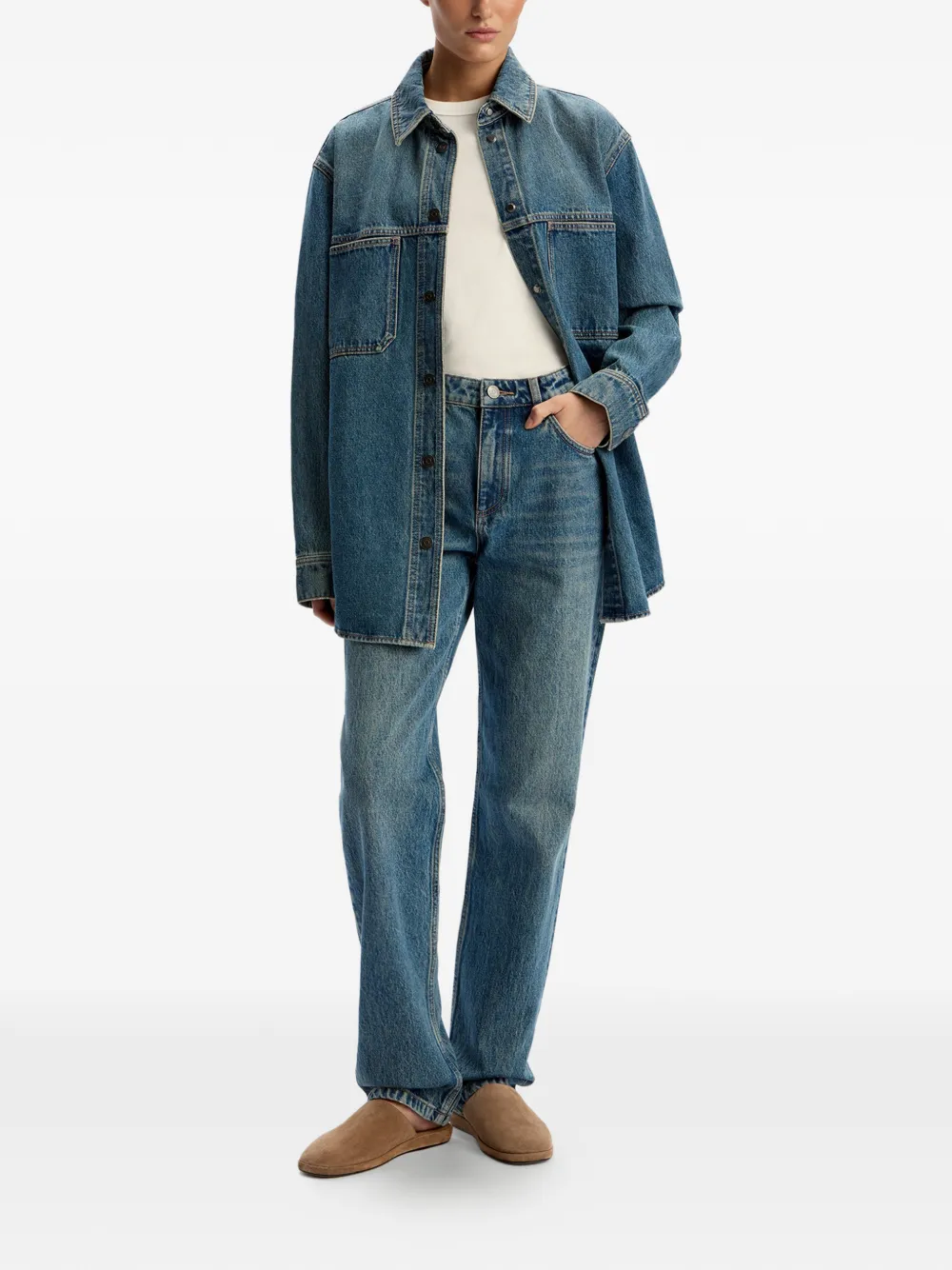 12 STOREEZ Denim blouse Blauw