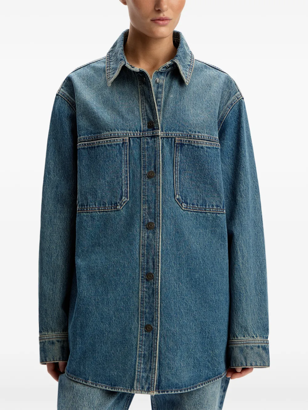12 STOREEZ Denim blouse Blauw