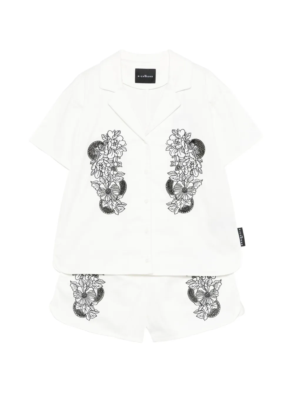 John Richmond Junior floral-embroidered shorts set - Bianco