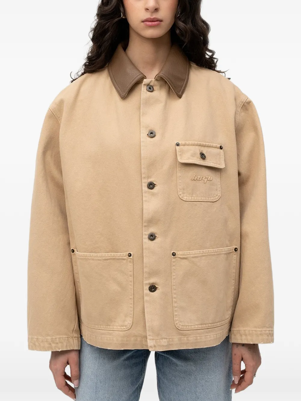  Hugo Flimane Chest-pocket Contrast-collar Jacket - Neutrals 