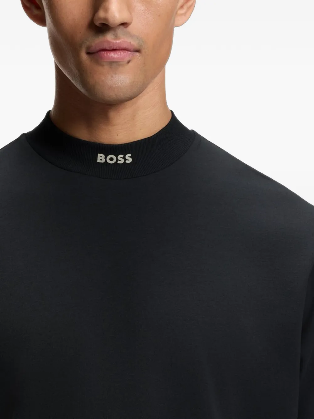 BOSS Stretch katoenen T-shirt met logokraag Blauw